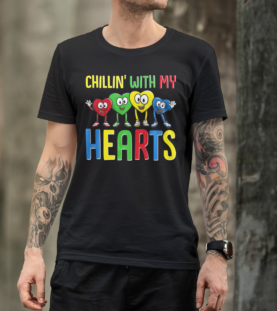 Chillin With My Hearts Colorful Cartoon Characters T-Shirt