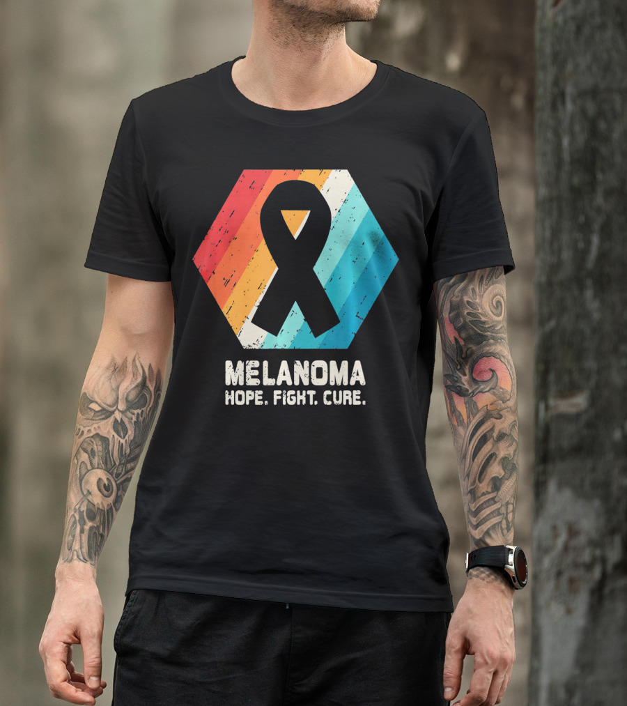 Melanoma Hope Fight Cure Awareness Ribbon Retro Stripe T-Shirt