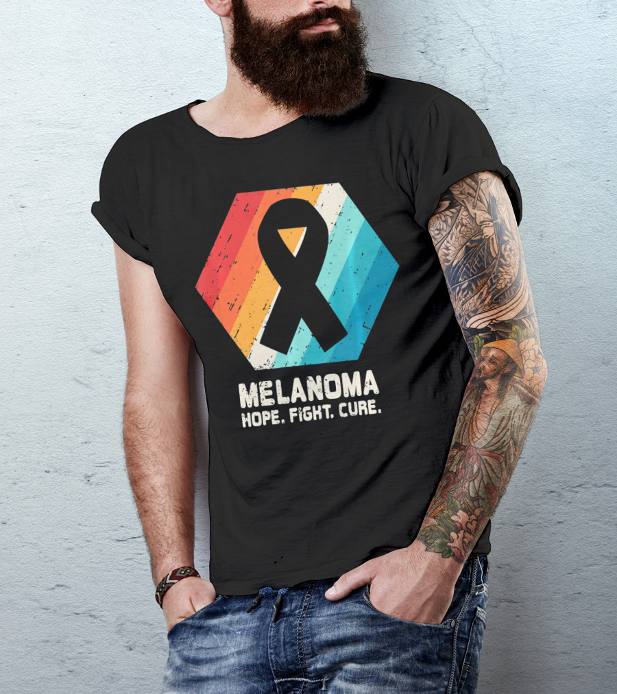 Melanoma Hope Fight Cure Awareness Ribbon Retro Stripe T-Shirt