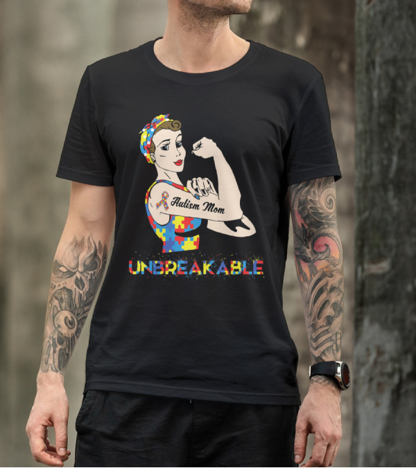 Unbreakable Autism Mom Puzzle Piece Awareness T-Shirt