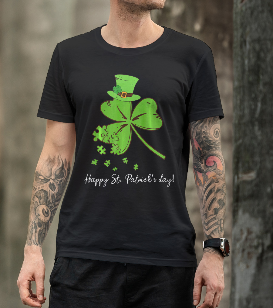 Happy St. Patrick's Day Puzzle Shamrock With Leprechaun Hat T-Shirt