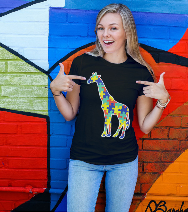 Awareness Autism Giraffe Puzzle Pattern Autism T-Shirt