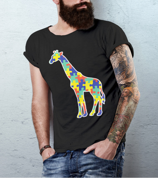 Awareness Autism Giraffe Puzzle Pattern Autism T-Shirt