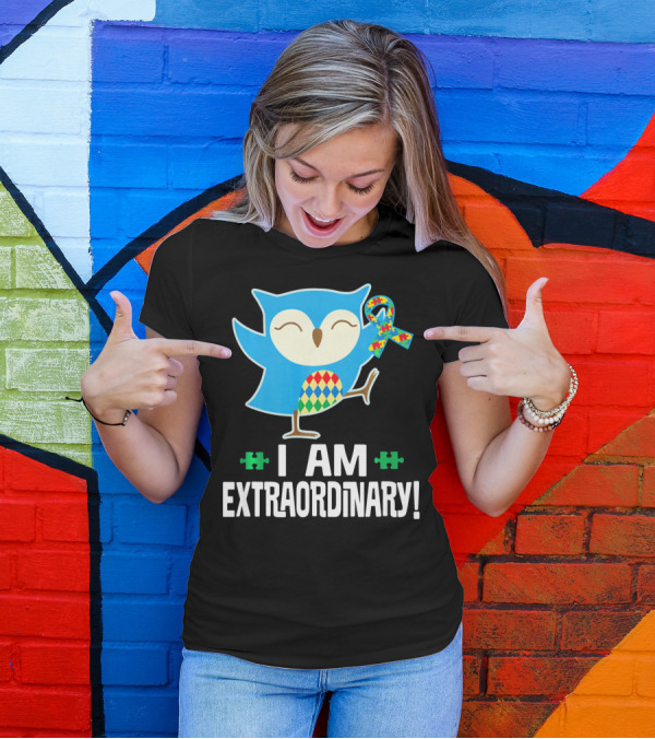 I Am Extraordinary Autism Awareness Autistic Spectrum Disor Puzzle Ribbon Owl T-Shirt