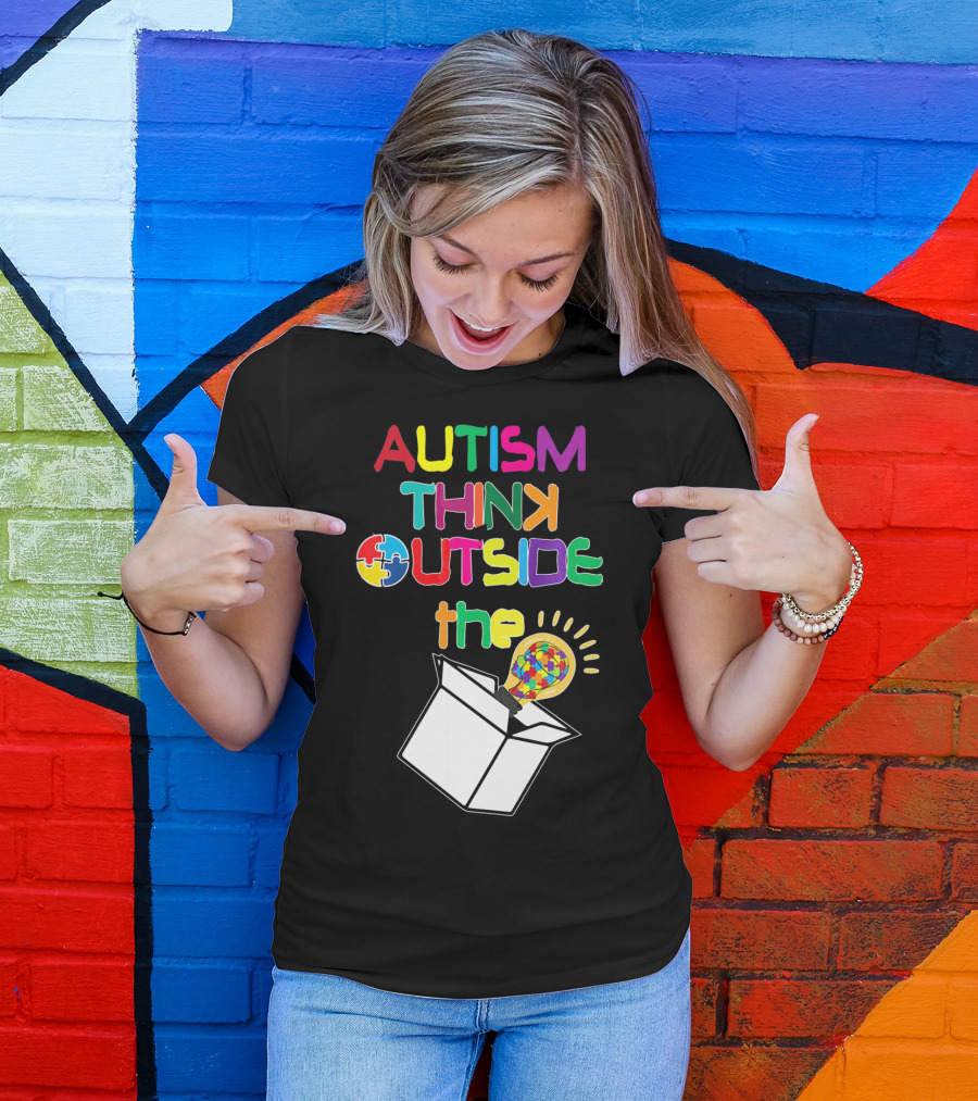 Autism Think Outside The Box Puzzle Piece Lightbulb Awareness T-Shirt