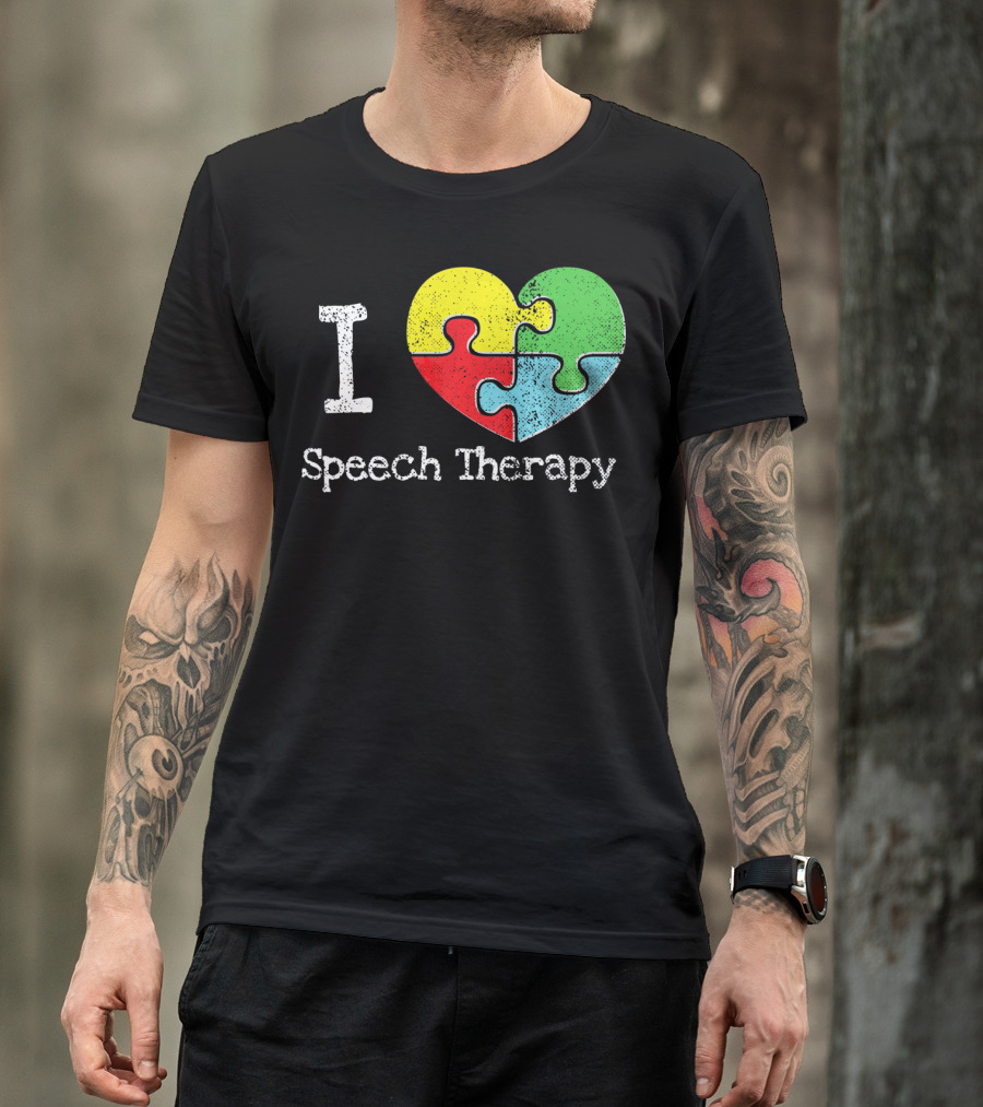 I Heart Speech Therapy Puzzle Autism Awareness T-Shirt