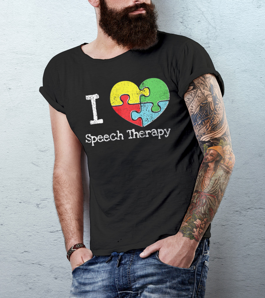 I Heart Speech Therapy Puzzle Autism Awareness T-Shirt