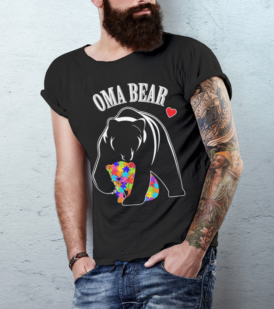 Oma Bear Autism Awareness Love Puzzle Heart T-Shirt