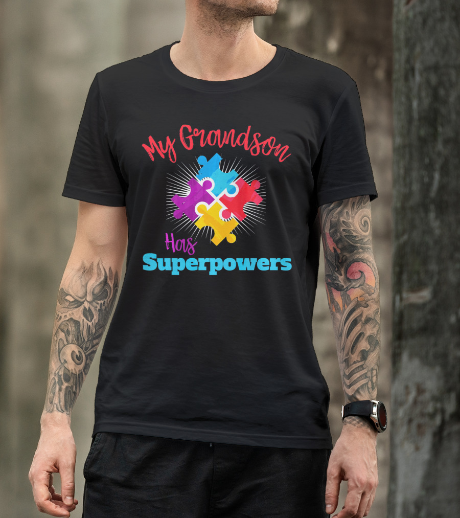 My Grandson Has Autism Superpowers Puzzle T-Shirt