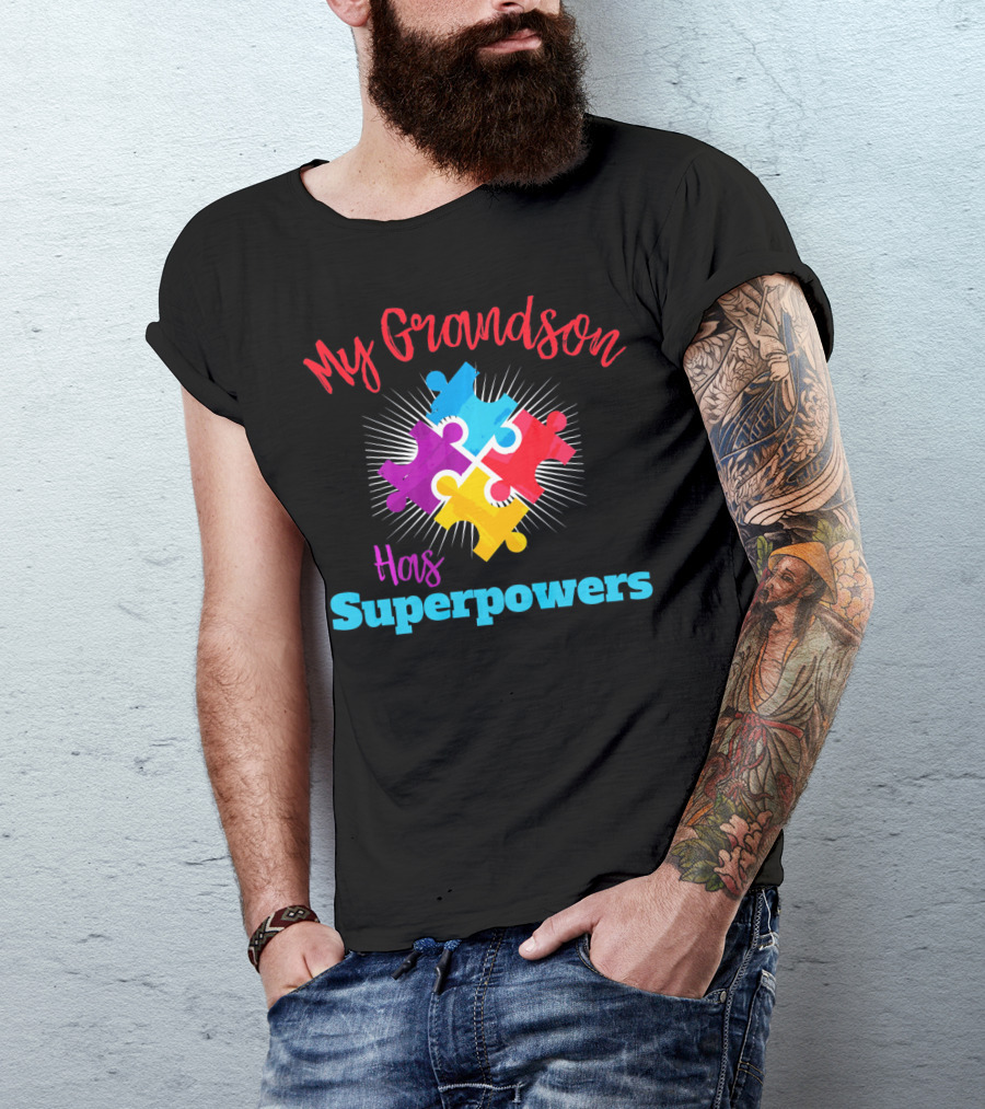 My Grandson Has Autism Superpowers Puzzle T-Shirt