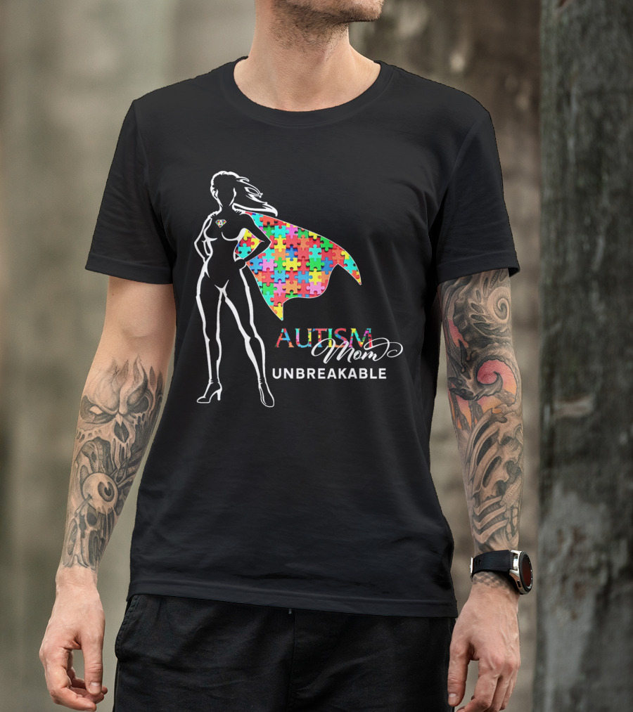 Superhero Autism Mom Unbreakable Puzzle Cape T-Shirt