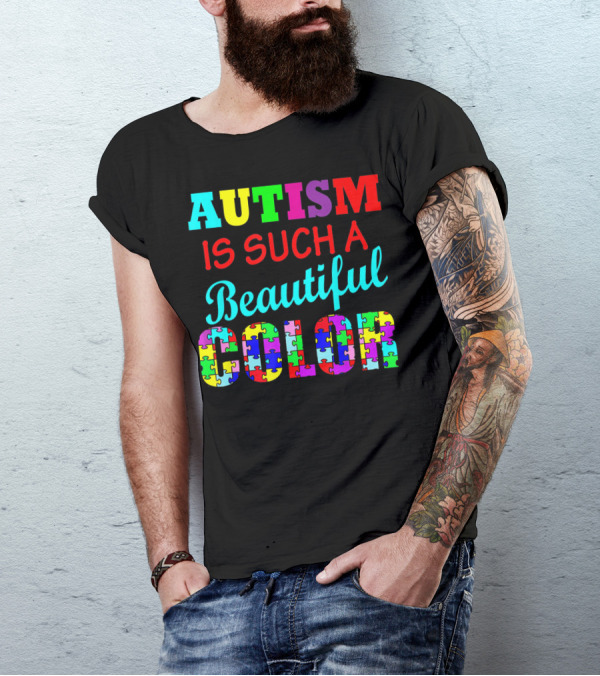 Autism Is Such A Beautiful Color Puzzle Piece Letters T-Shirt
