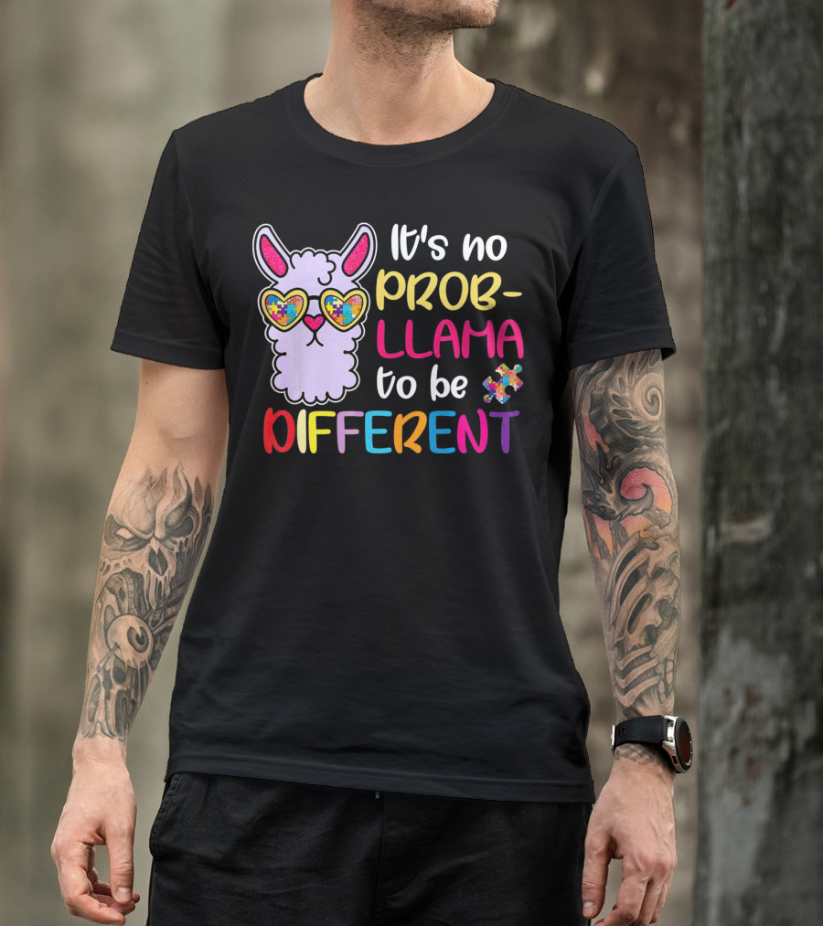 It's No Prob-Llama To Be Different Puzzle Heart Glasses T-Shirt