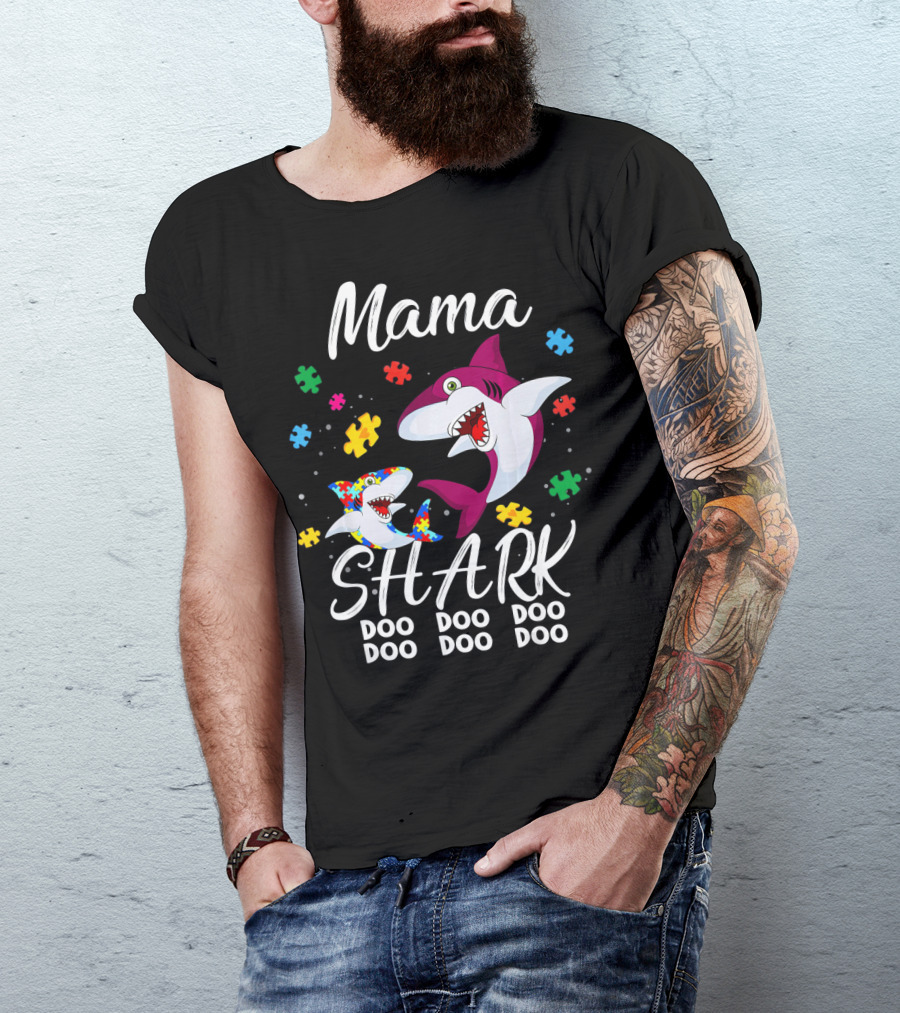 Mama Shark Autism Awareness Doo Doo Doo Puzzle Pieces T-Shirt