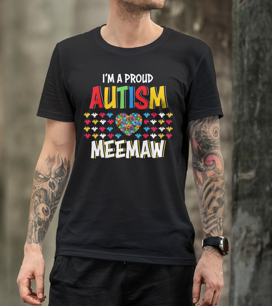 Proud Autism Meemaw Heart Puzzle T-Shirt