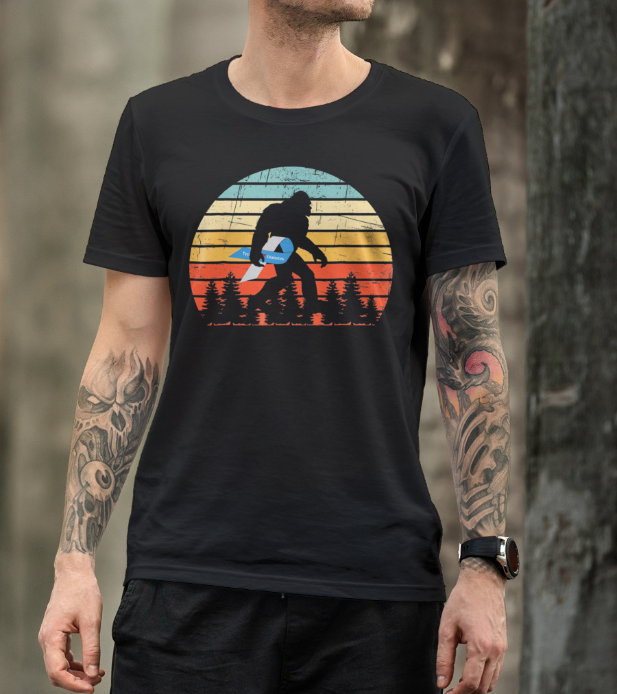 Funny Bigfoot Type 1 Diabetes T1D Retro T-Shirt
