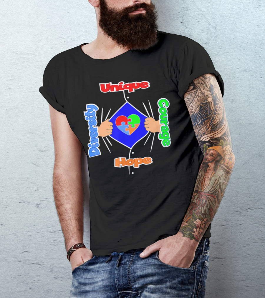 Diversity Unique Courage And Hope Puzzle Heart Superman T-Shirt