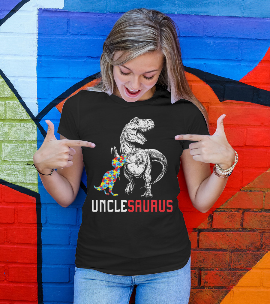 UNCLESAURUS Autism Awareness Dinosaur Puzzle T-Shirt