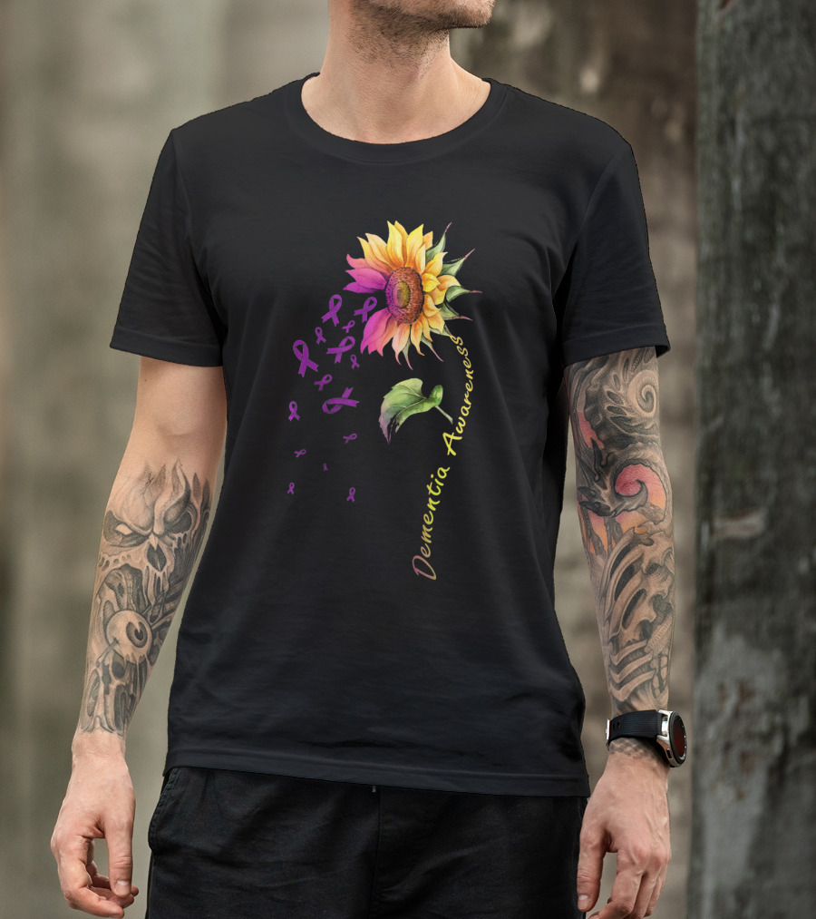 Dementia Awareness Sunflower With Purple Ribbons T-Shirt