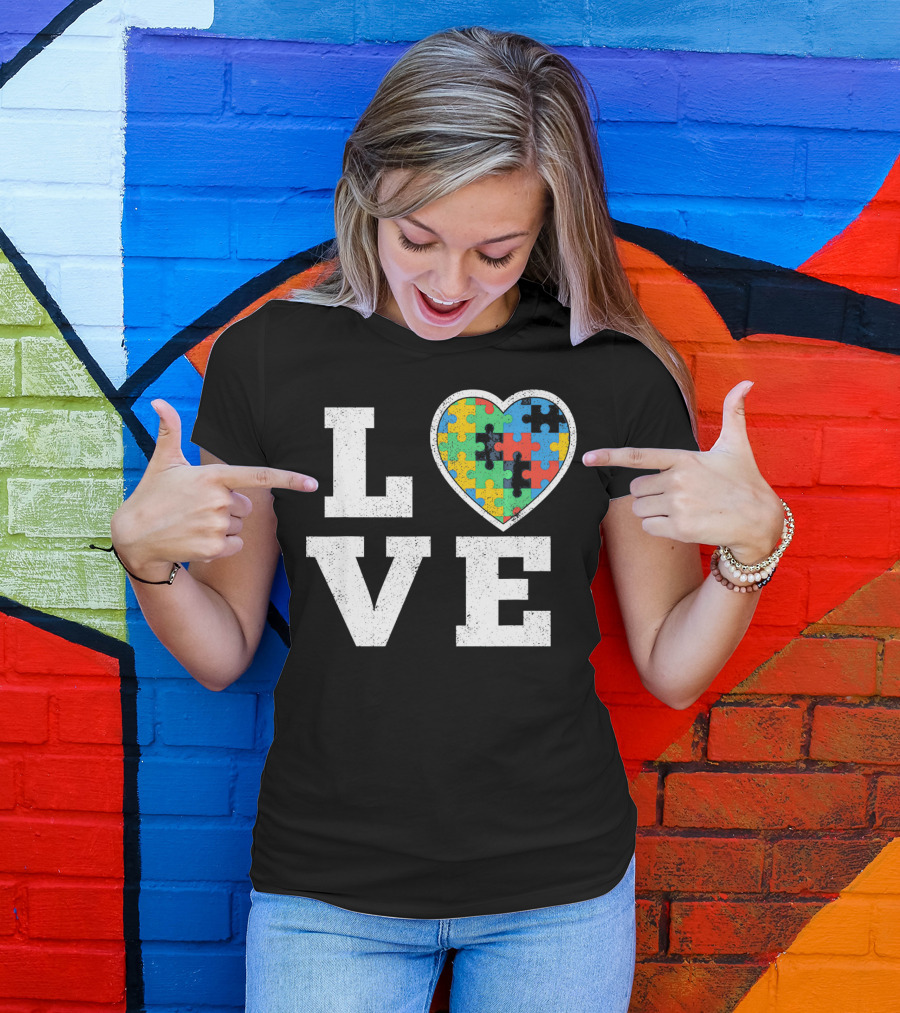 Love Puzzle Heart Autism Awareness T-Shirt