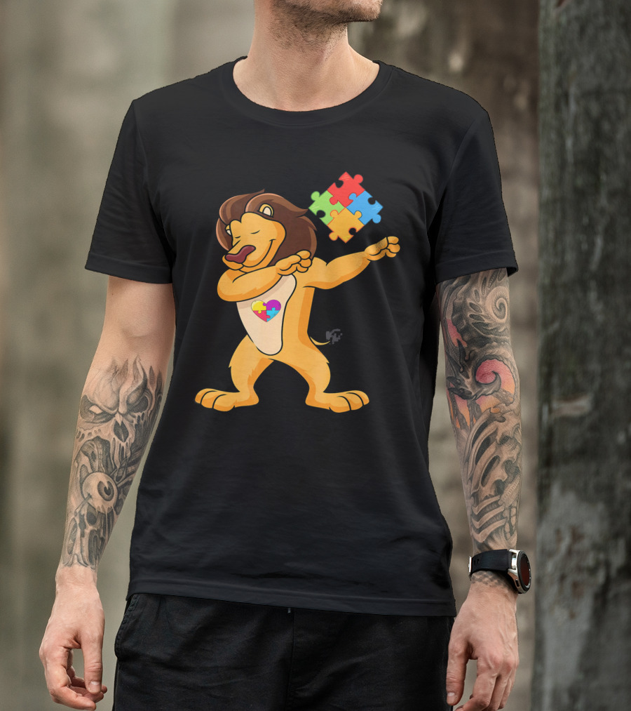 Lion Dab Puzzle Piece Autism Awareness T-Shirt
