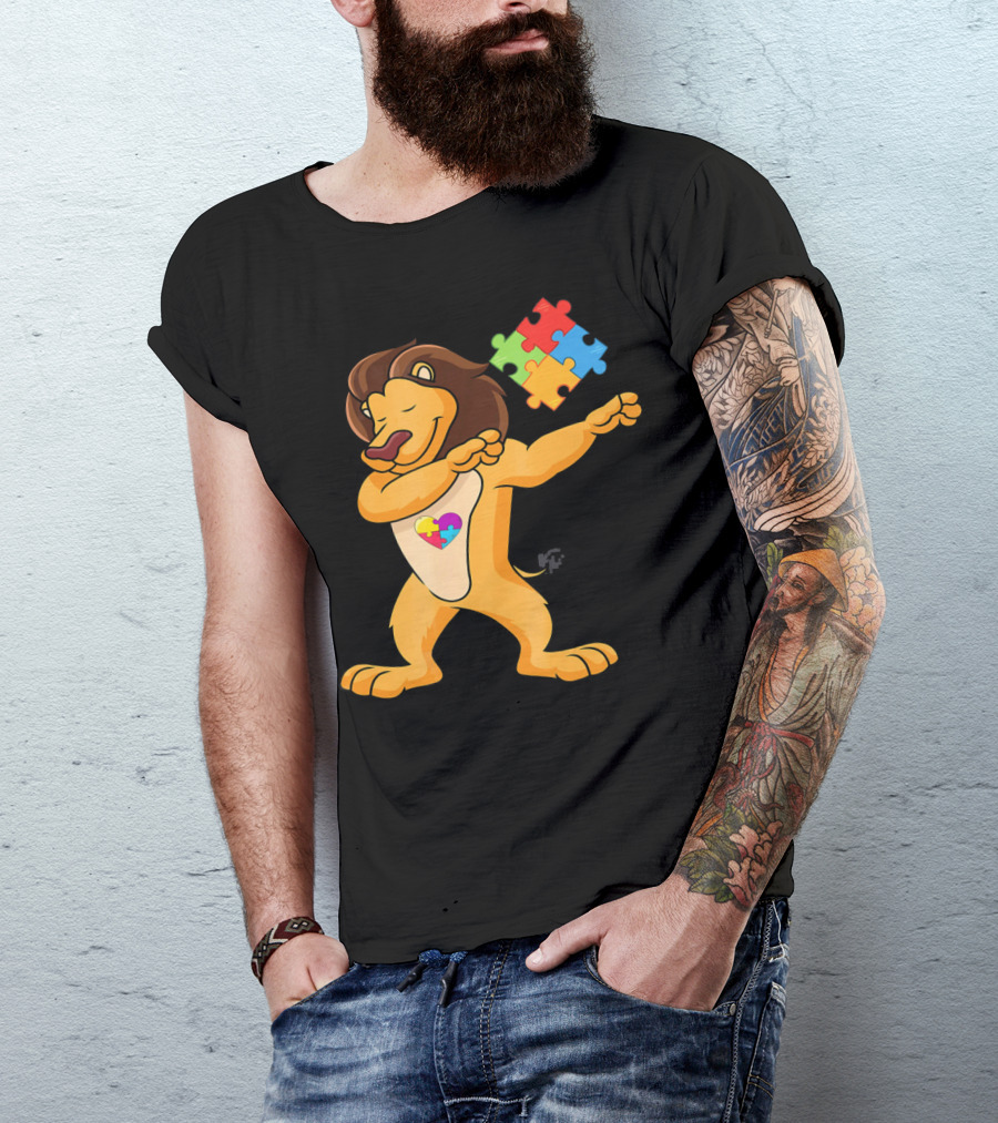 Lion Dab Puzzle Piece Autism Awareness T-Shirt