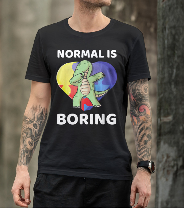 Normal Is Boring Autism Awareness Brontosaurus Dinosaur T-Shirt