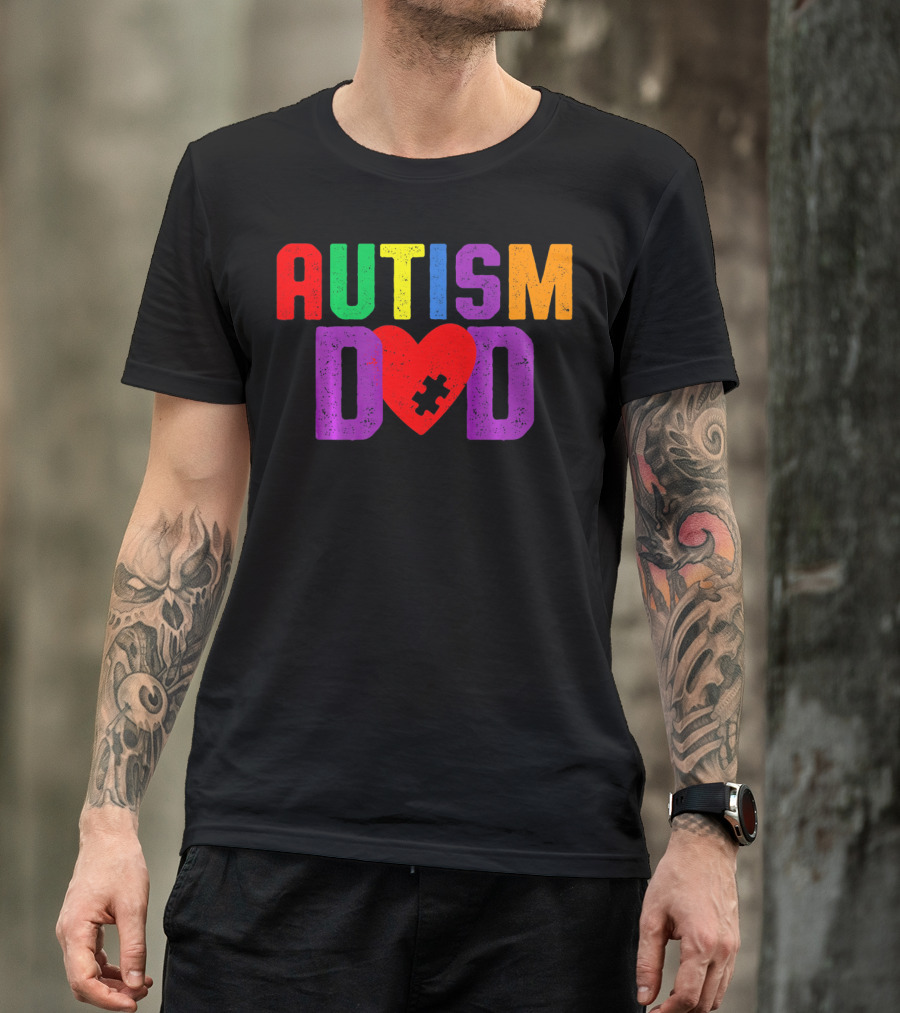 AUTISM DAD Heart Puzzle Awareness T-Shirt