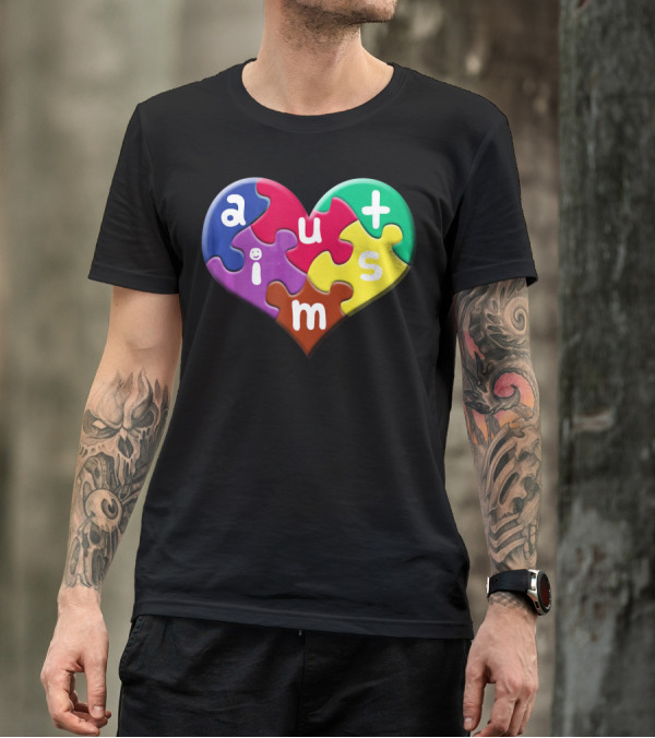 Autism Awareness Heart Puzzle Pieces Love Smile Colorful T-Shirt