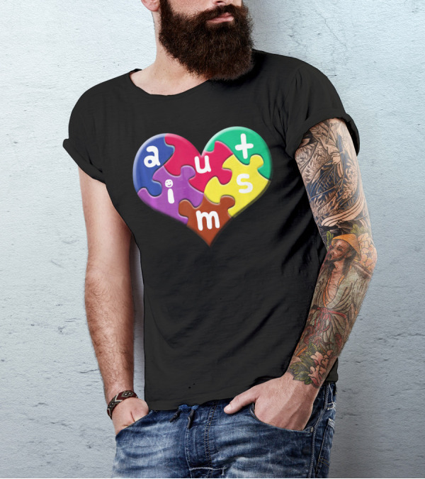 Autism Awareness Heart Puzzle Pieces Love Smile Colorful T-Shirt