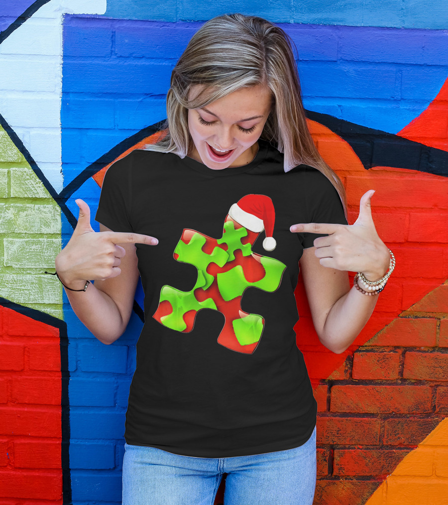 Funny Santa Claus Puzzle Piece Autism Awareness T-Shirt