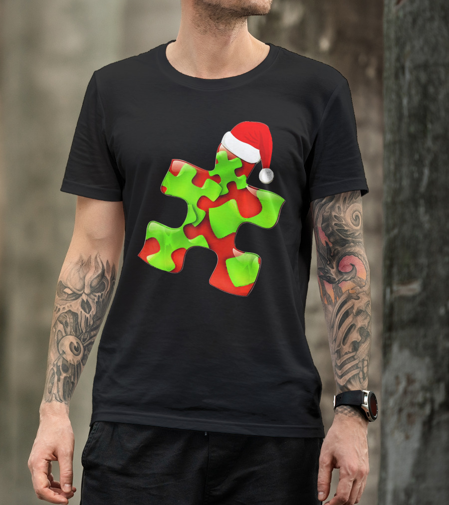Funny Santa Claus Puzzle Piece Autism Awareness T-Shirt