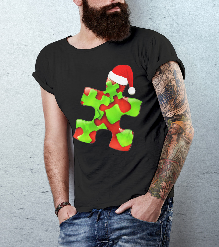 Funny Santa Claus Puzzle Piece Autism Awareness T-Shirt