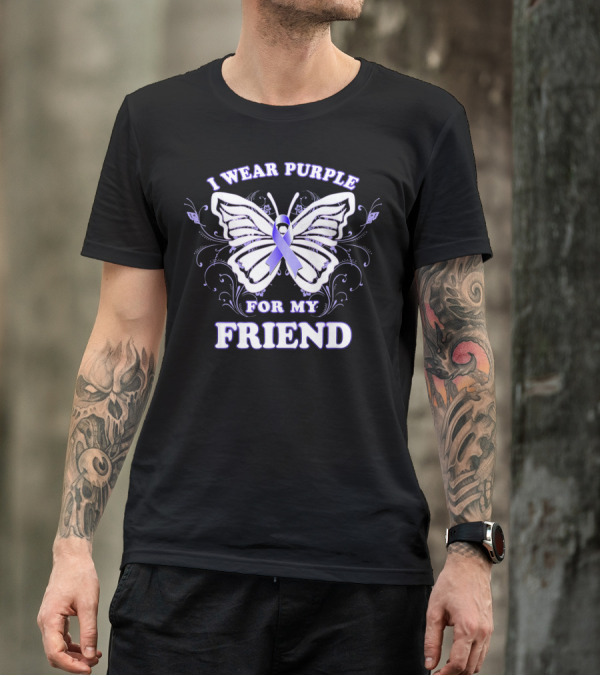 I Wear Purple For My Friend Alzheimer's Awareness Butterfly T-Shirt