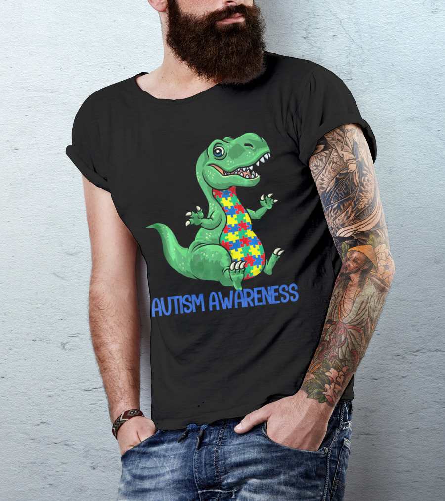 Autism Awareness T Rex Puzzle Pieces Boy T-Shirt