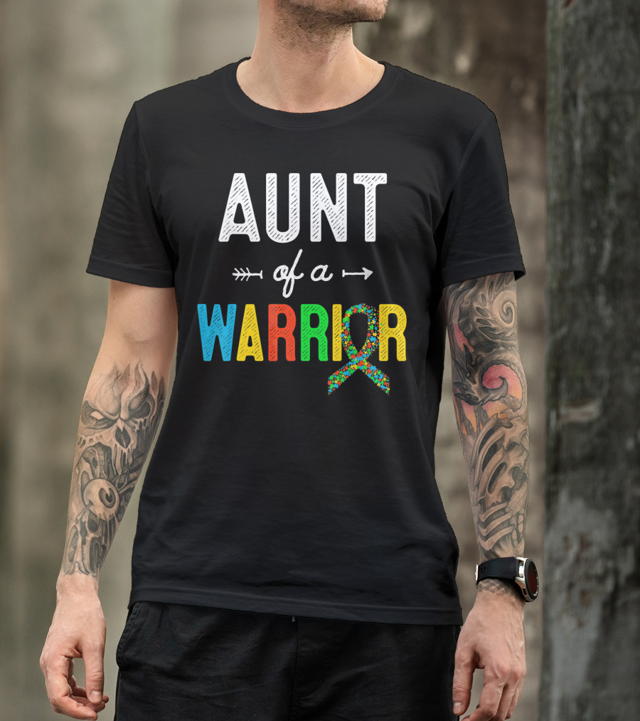 Aunt Of A Warrior Autism Awareness Colorful Puzzle T-Shirt