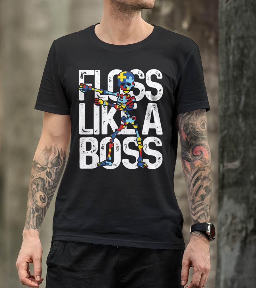 Floss Like A Boss Puzzle Skeleton Autism Awareness T-Shirt
