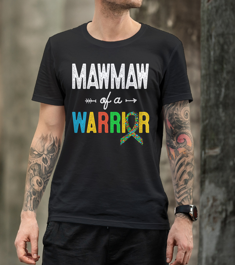 Maw Maw Of A Warrior Autism Awareness Puzzle T-Shirt