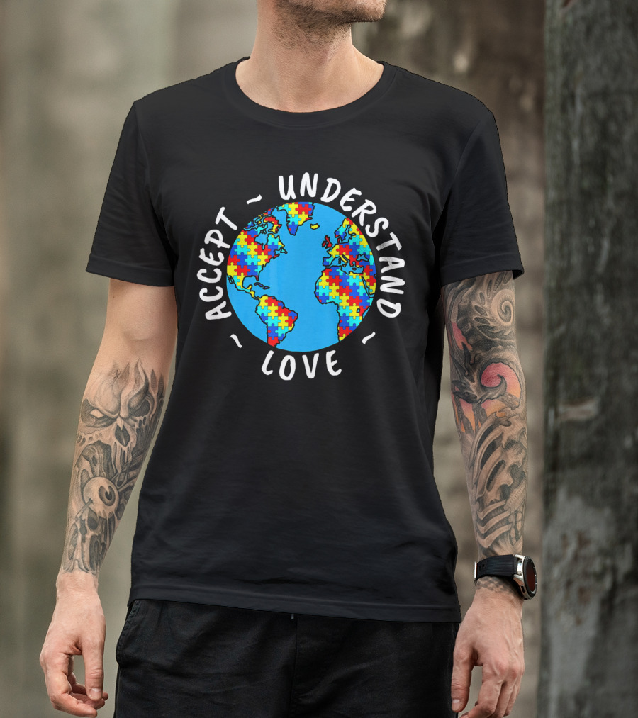 Accept Understand Love Autism Awareness World Puzzle T-Shirt