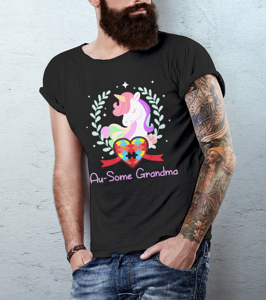 Au-Some Grandma Unicorn Heart Autism Awareness T-Shirt