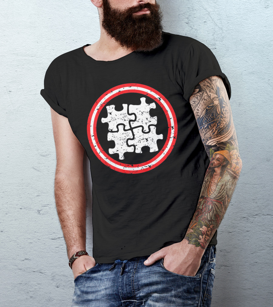 Captain Autism Awareness Puzzle Shield T-Shirt