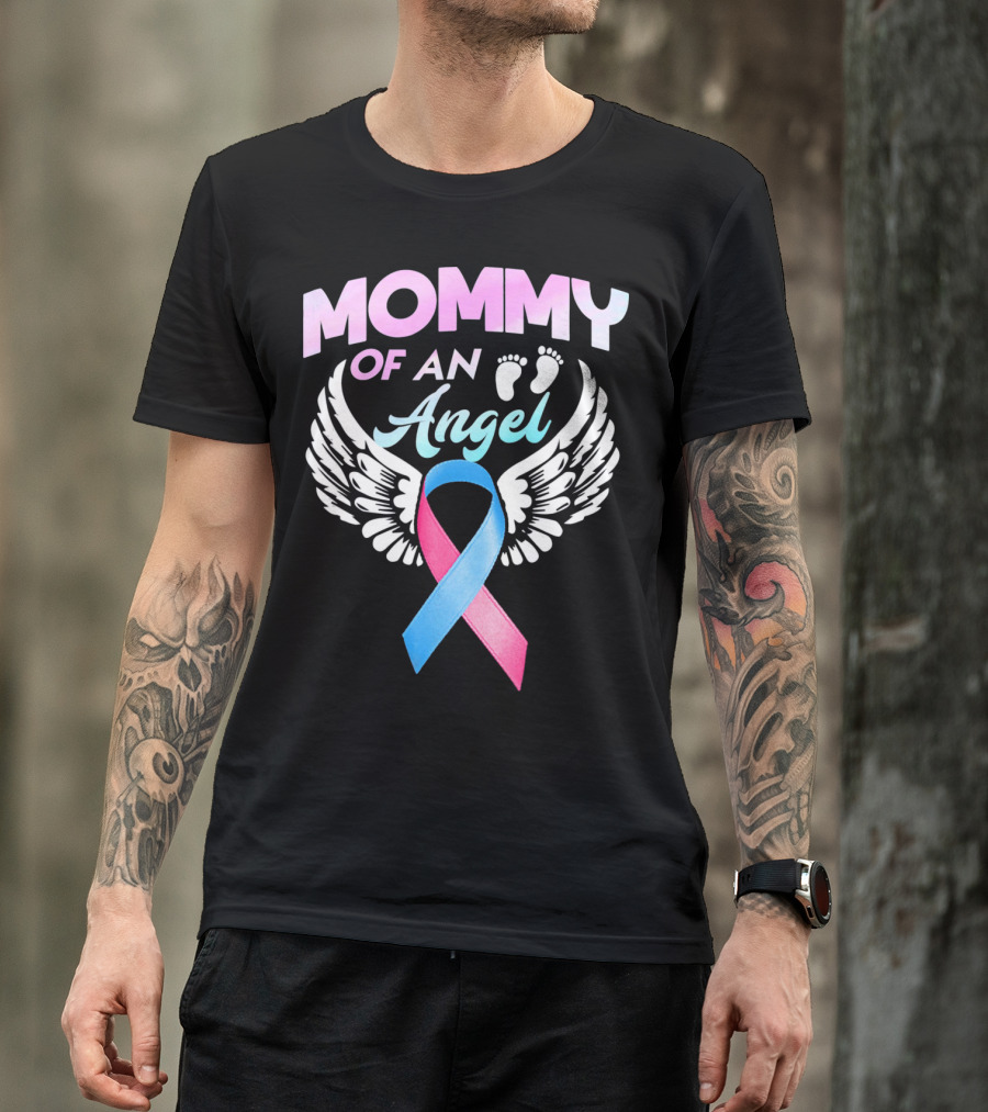 Mommy Of An Angel Miscarriage Awareness Ribbon Wings T-Shirt