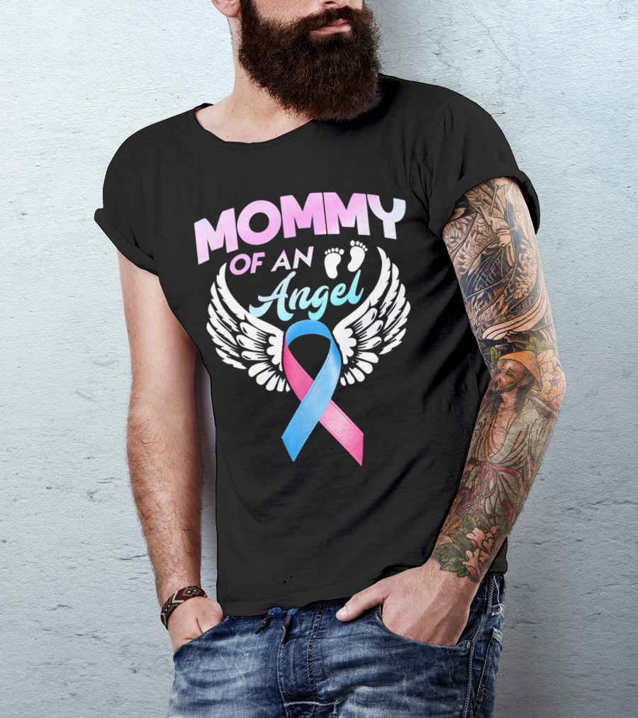 Mommy Of An Angel Miscarriage Awareness Ribbon Wings T-Shirt
