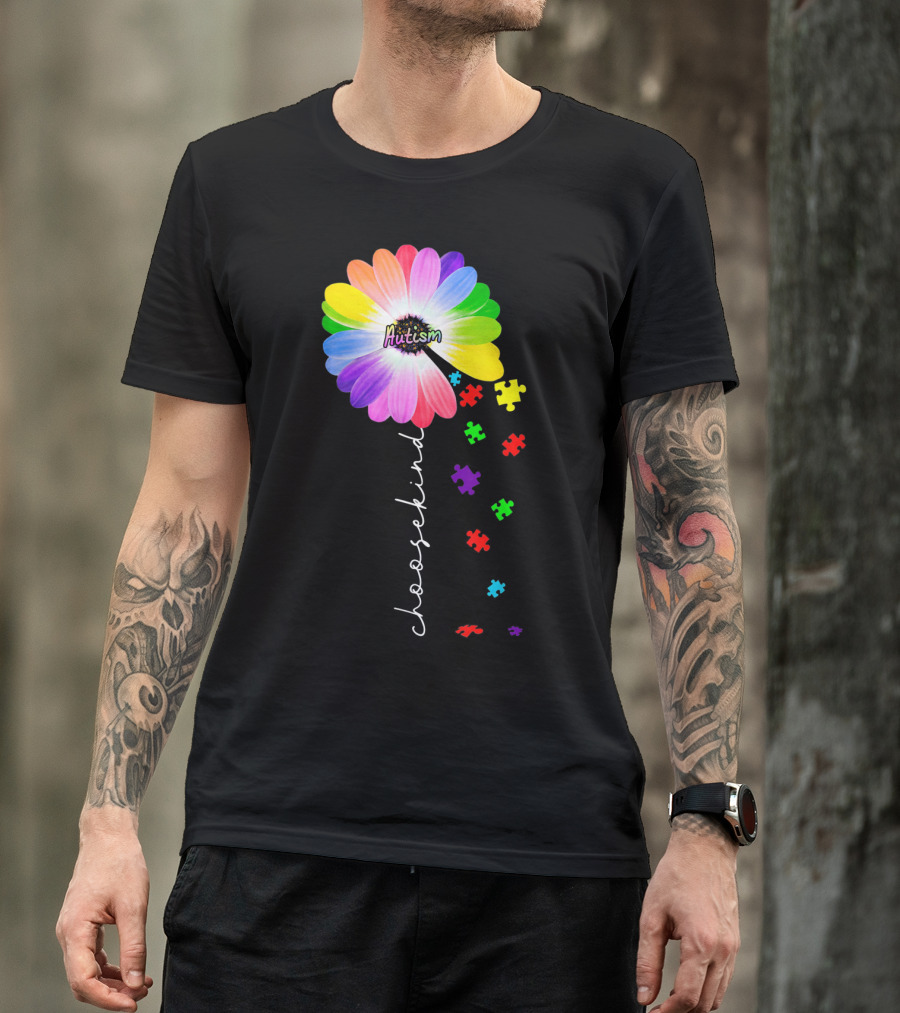 Daisy Flower Autism Choose Kind Puzzle Pieces Awareness T-Shirt