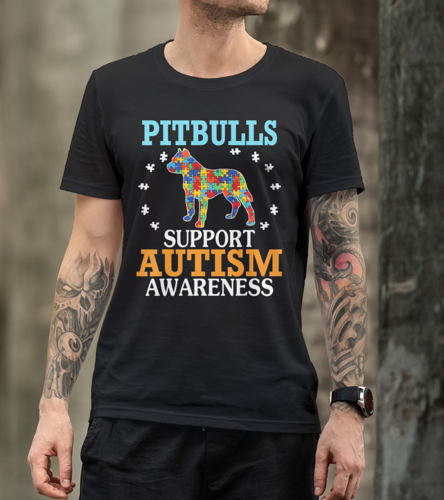 Pitbulls Support Autism Awareness Puzzle Heart T-Shirt