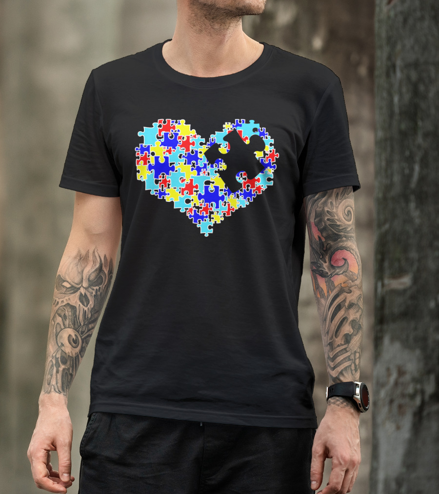 Autism Puzzle Piece Heart Multicolor Symbol For Auti T-Shirt