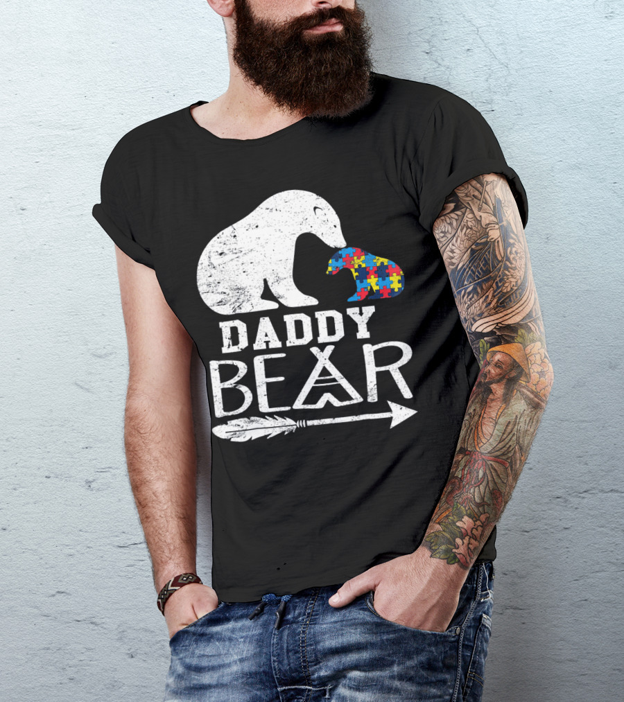 Daddy Bear Autism Awareness Puzzle Piece Arrow T-Shirt