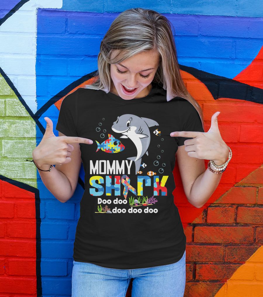 Mommy Shark Autism Doo Doo Doo Autism Puzzle T-Shirt