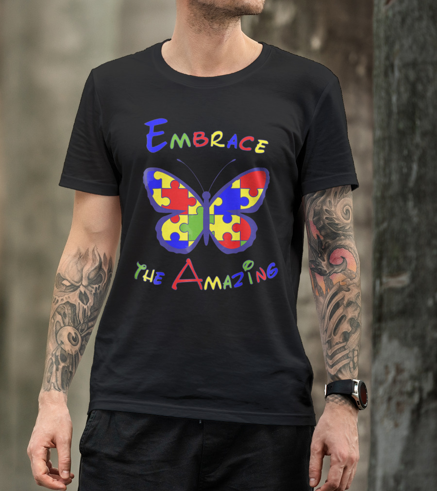 Embrace The Amazing Autism Awareness Puzzle Butterfly T-Shirt