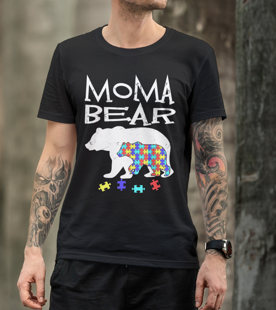 Moma Bear Autism Awareness Puzzle Piece T-Shirt